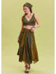 Green Patterned Asymmetrical Skirt with Gipe Detail and Tied Waist 4503